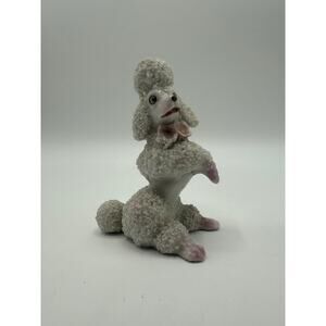 Vintage Kitsch Poodle Figurine – Spaghetti Ceramic, Pink Flowers, Made in Japan